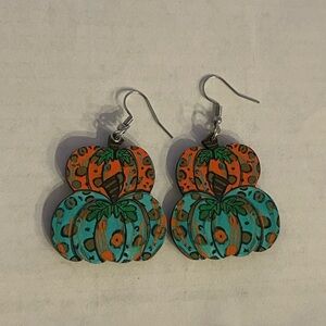 Teal and Orange Pumpkin Earrings